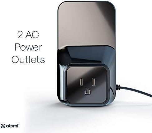 Atomi Моќ Кула Плус - Кратен Апарат, Qualcomm 3.0 Брзо Полнење, 4 USB Порти, 2 Ѕид Места - Црна