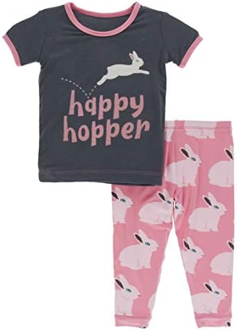 KicKee Панталони Графички Tee Кратко Sleeve Pajama Сет, вашето Бебе Дете, Супер Меки Бамбус Viscose Опремени Пижами