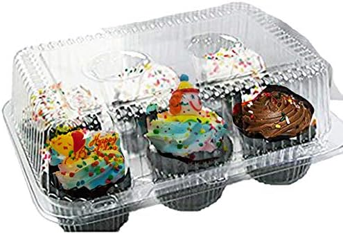 6 оддел Cupcake кутии Јасно Cupcake и Кифла Контејнери со Шарки Капак, Силен и Здрав, BPA Free,6 Празнина Cupcake Контејнери 6 count