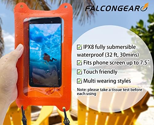 FalconGear Водоотпорен Телефон Торбичка Универзална Водоотпорен Телефон Случај со Прилагодливи Lanyard IPX8 Водоотпорен Телефон Торба