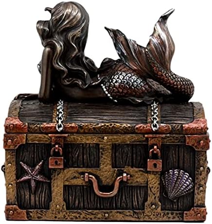 Ebros Bronzed Сирена Nerida Одмор На Потонатиот Богатство Накит Кутија Figurine 5.25L Декоративни Trinket Keepsake (Faux Бронза Патина)