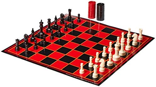 Pressman Шах / Дама / Табла - 3 Игри во Еден со Целосна Големина Staunton Шаховски Фигури и Interlocking Дама, 15.62 x x 8.00 1.50