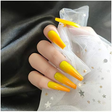 DANSHILONG Ноктите Дизајн 24PCS/Кутија Притиснете На Ноктите Долго Став Портокал Жолта Градиенти Нокти Печ Лажни на доградба на Акрилни