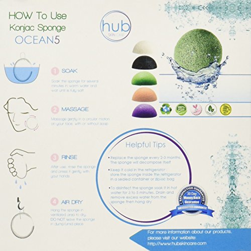 ЦЕНТАР за Нега на Кожата Најдобриот Лицето Чистење Konjac Сунѓерот Ocean5 со Konjac Влакна & Цреша Прав, Природен & Органски,