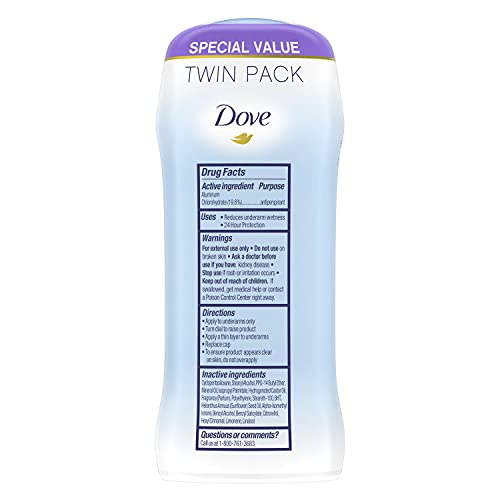 Dove Невидливи Солидна Antiperspirant Deodorant Stick за Жените, Свежи, За Сите Денот Underarm Пот & Мирис Заштита 2.6 оз, 2 Count