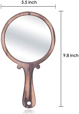 OKQ Tabletop Шминка Рака Огледало - 5.5 Инчен Дрвени Гроздобер Преносни Компактен Шминка Суета Мали Рачни Мали Виси Ретровизори со