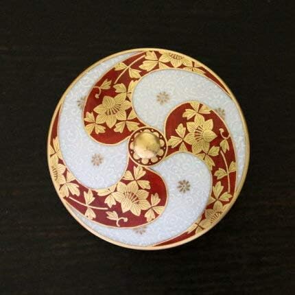 Јапонија Kutani YOSHIDA Minori, Малку Kutani чаша со капак, Златен лист на црвена и бела Позадина