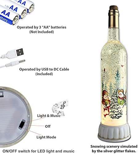 Божиќ Снег Глобуси Музички Шише Вино Батеријата или USB Управувана LED Осветлен Вителот Сјајот Вода за Божиќ Декорација (снежен човек)