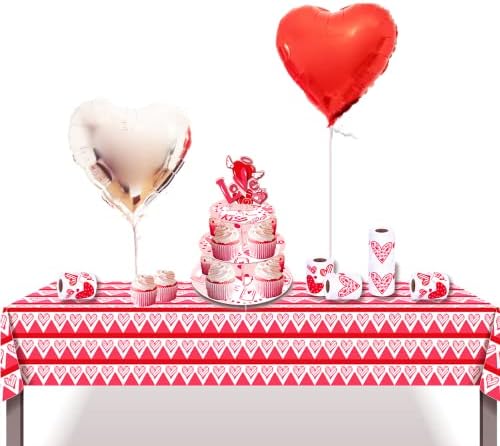 4Packs Љубов Срцето Денот на Вљубените Tablecovers,51 x 87 Водоотпорен Нафта-Доказ Винил Пластична Маса Крпа за Денот на Вљубените