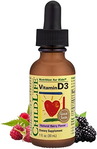 ChildLife Essentials Витамин Д3, Природни Бери Вкус - Поддршка за Здрави Коски и Имунолошкиот Систем - Глутен Слободни, Алкохол Слободни,