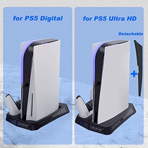 PS5 Стои со Вентилаторот за Ладење, PS5 Ладење Станица за Playstand 5 Конзола Дигитални Издание/Ultra HD,Dual Контролер Полначот