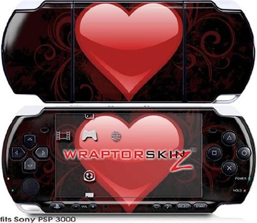 Sony PSP 3000 Decal Стил на Кожата - Стакло Срцето Гранџ Црвена