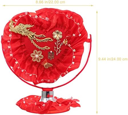 Срце Облик Tabletop Шминка Огледало: Црвена Свадба Спалната соба Убавина во Огледало Традиционален Кинески Биро Суета Огледало Козметички