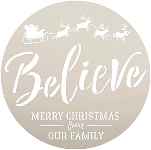 Круг Веруваат Cursive Скрипта Матрицата со StudioR12 | Нашето Семејство Среќен Божиќ Дедо мраз Санки Ирваси | Обновливи Mylar Template