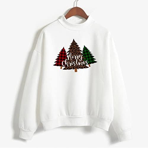 Божиќ Sweatshirt за Мажи,Мажи Секојдневен Новогодишни Елки & Писмо Печатени Sweatshirt Стилски Crewneck Pullover Врвот Блуза