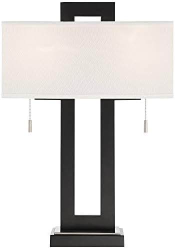 Нил Модерна Современа Табела Светилка со Полнење преку USB Порт Отвори Правоаголна 26 Висок Блек Метал Бела Ткаенина Сенка за Дневна