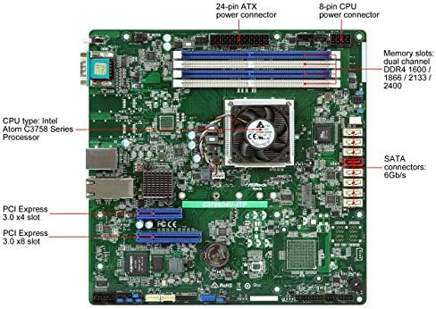 ASRock Рек C3758D4U-2TP Intel Atom C3758/ DDR4/ SATA3&USB2.0/ V&2GbE/ MicroATX Серверот Плоча