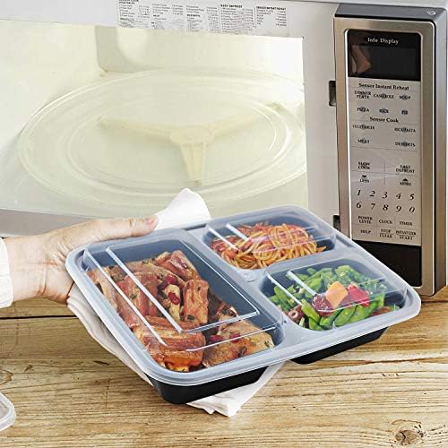 Enther Оброк Првично Контејнер 20 Pack 3 Прегради со Капаци Храна Складирање Бенто Кутија BPA Free/Обновливи/Пластовидно Ручек Планирање,