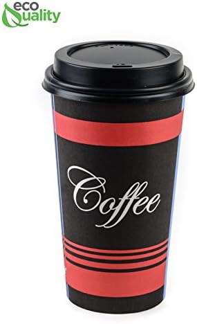 КОМБО - 1000 ПАКЕТ - 20oz - Хартија за Кафе, Топли Чаши, Црна Купола Капаци, Ракави & Stirrers - за Еднократна употреба Чаши Кафе,