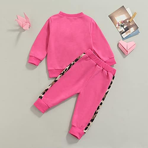 2PC Деца Бебе Мода Девојки Леопард Sweatshirt Блузи Шарени Долги Панталони Поставите Sweatsuit Облека