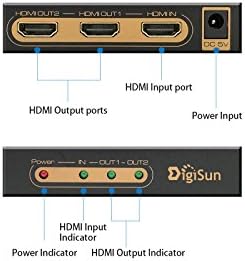 DigiSun UH812 HDMI 2.0 1x2 Splitter, HDMI 1 in 2 Out, Поддршка до 4K@60Hz, HDCP 2.2 и HDR, Компатибилен со HDMI 1.4/1.3/1.2/1.0
