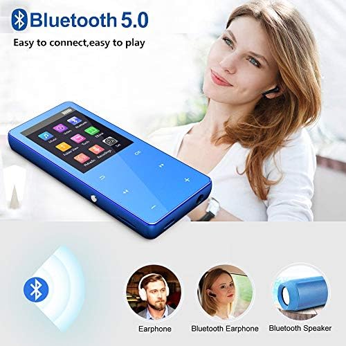 MP3 MP4 Плеер со Bluetooth 5.0, Висока Резолуција и Целосен Екран на Допир, Вграден Звучник, Преносни HiFi Lossless Звук 2.4 Голем