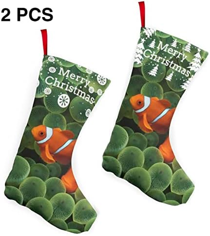 GLRTORE Риба Божиќ Чорапи 2 Пакет 10 Инчен,Божиќ Чорапи Елка Камин Виси Чорапи Кенди Божиќ Сегашноста Кеси за Семеен Празник Божиќ