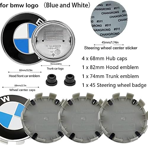 2 парчиња саѓи Бели со Grommets Замена 82mm Худ Амблем/74mm Багажникот Амблем за BMW