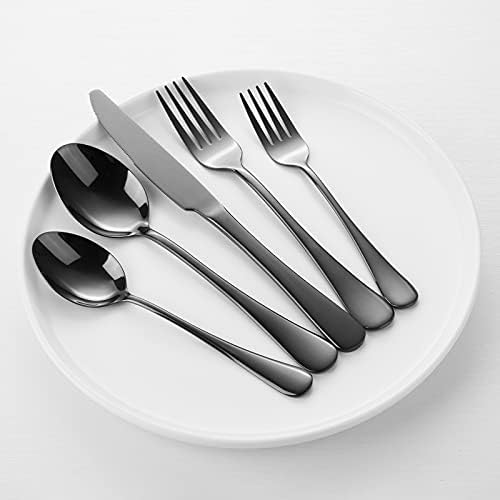 Црна Сребрениот Сет од не ' Рѓосувачки Челик, 20 парчиња Flatware Прибор за јадење Поставен за 4 Нож, Вилушка и Лажица Сет, Огледало